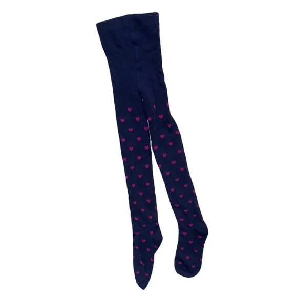 Gymboree Bundled & Bright Tights Knit Stockings Navy with Pink Hearts 2T - 3T - Picture 1 of 2